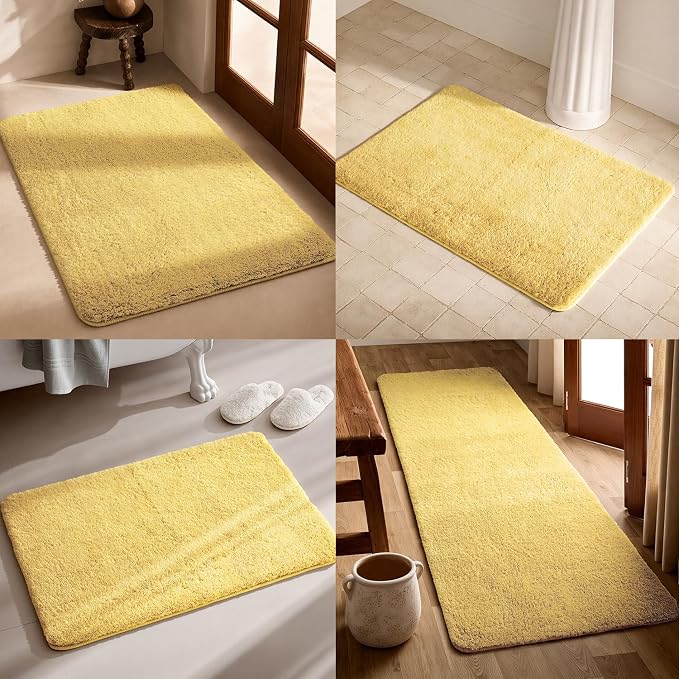 TYUU Toilet Rug, Ultra Soft Toilet Rugs U Shaped Machine Washable Non Slip Absorbent Quick Dry Toilet Mat with Rubber Backing, Yellow 20" x 24" U Shape