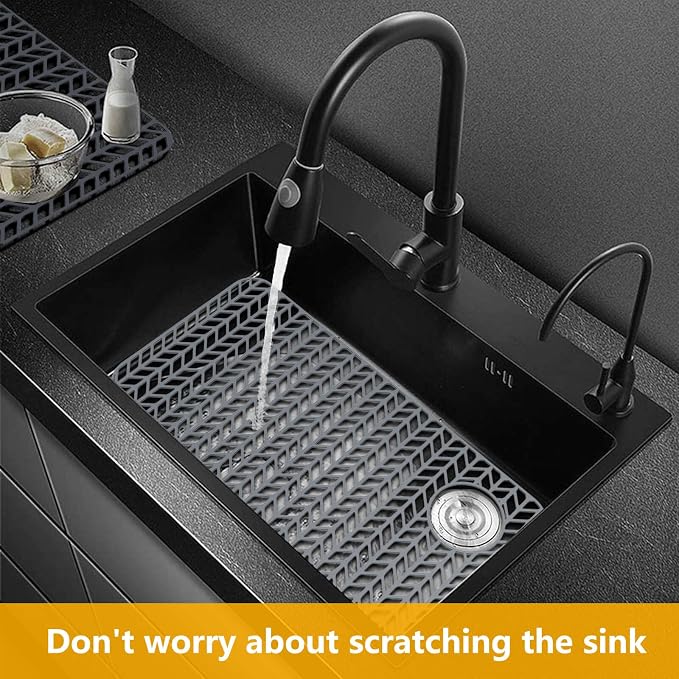 Sink Protectors for Kitchen Sink12"13"16"18"19"24"26"28"29"30",Silicone kitchen sink mats protector for bottom of farmhouse sink(28.6"x14.5"gray) | Various sizes and styles,Protector for sinks and dish,Withstand to 500F,Food-grade silicone ,raised feet...