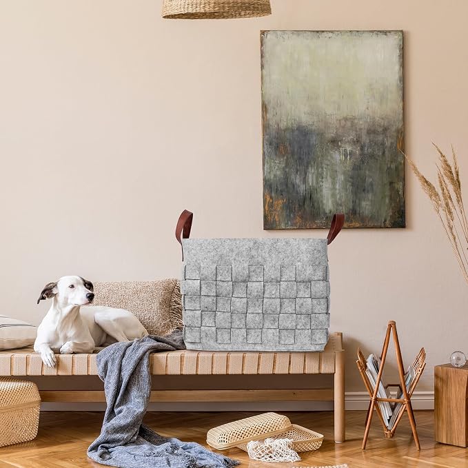 Blankets Basket 16.5 " x13 x13 , Large Storage Baskets for Organizing Rectangular, Living Room Dog Toy Bin for Dirty Clothes, Pillows, Towel-Light Gray