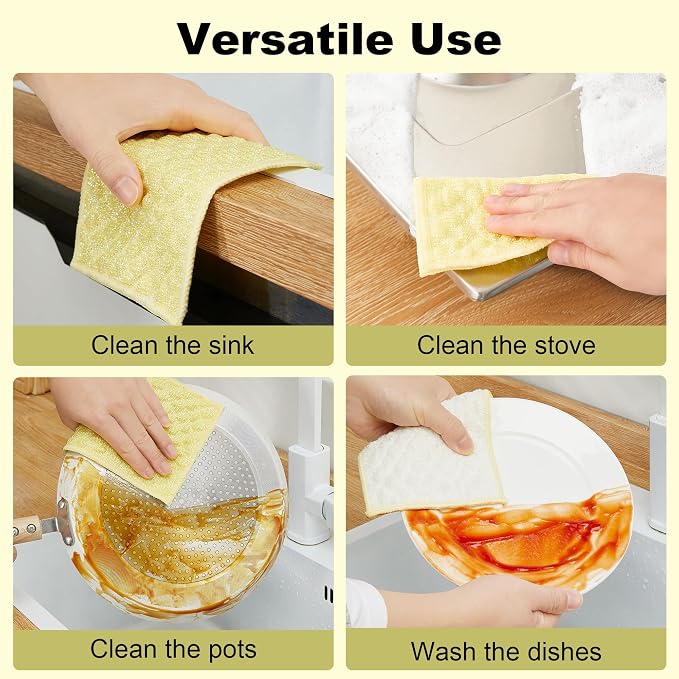 JOYMOOP Bubble Mesh Microfiber Cleaning Cloth, Reusable Non-Scratch Cleaning Rags, Dual-Sided Dish Cloths, Multipurpose Dish Rags for Dishwashing, Kitchen, Stainless Steel-6 Packs, Yellow