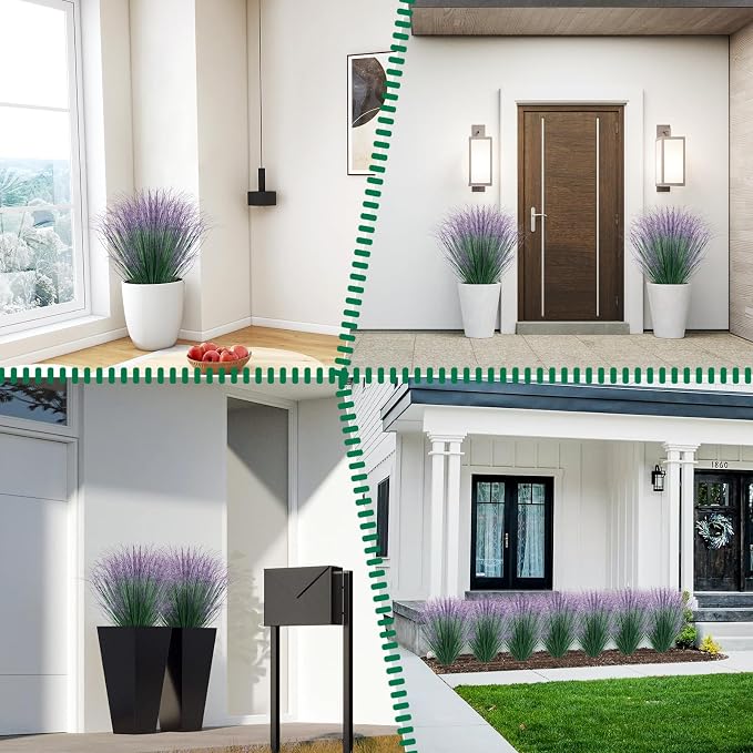 48Pcs Artificial Grass Plants, Faux Shrubs Wheat Grass, Artificial Tall Grass Fake Plants for Outdoor Decor,Artificial Greenery Stems Weed for Room Indoor Home Decor(Green Purple Tail)