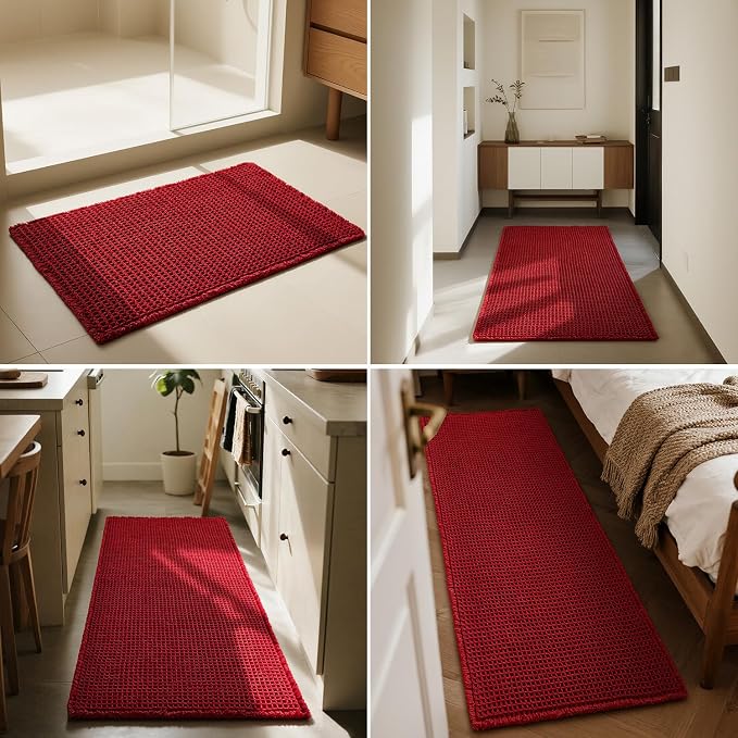 Triohero Waffle Runner Bath Mat - Long Bathroom Rugs Non Slip Washable, Ultra Soft Super Absorbent Quick Dry Boho Farmhouse Bathroom Decor, 24" x 72", Burgundy