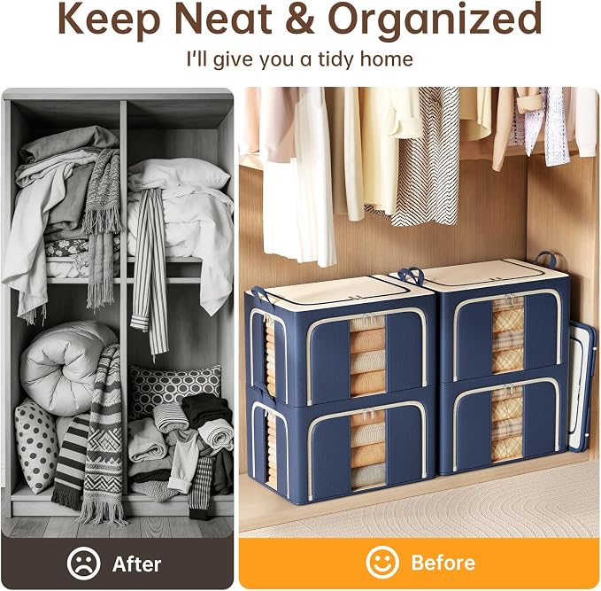 3 Openings Clothes Storage Bins with Metal Frame,66L (navy blue) | Oxford-Gewebe