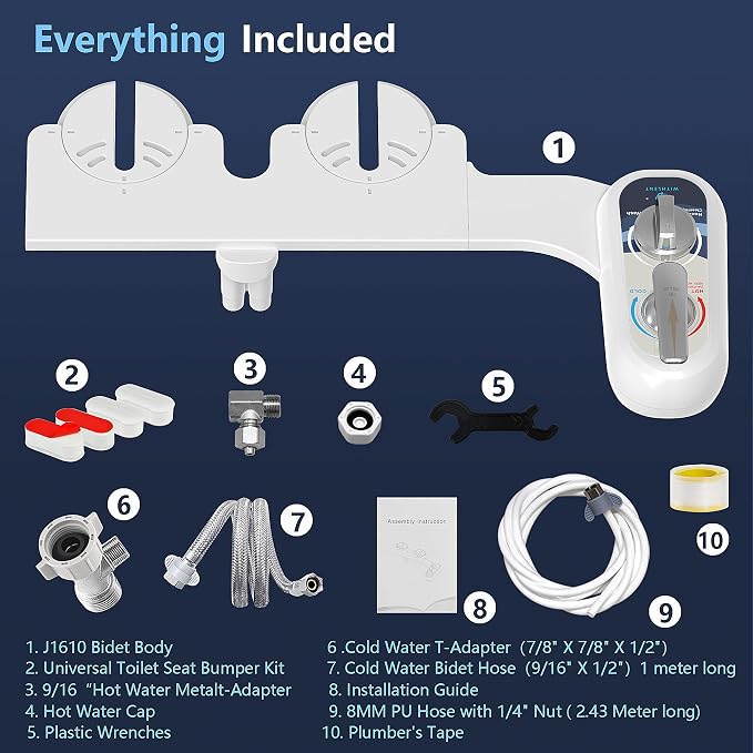 Left Handed Bidet Hot and Cold Water, Self-Cleaning, Dual Nozzle(Frontal & Rear Wash), Left Handed, Non-Electric Warm Water Bidet Attachment for Toilet Seat, Adjustable Water Pressure