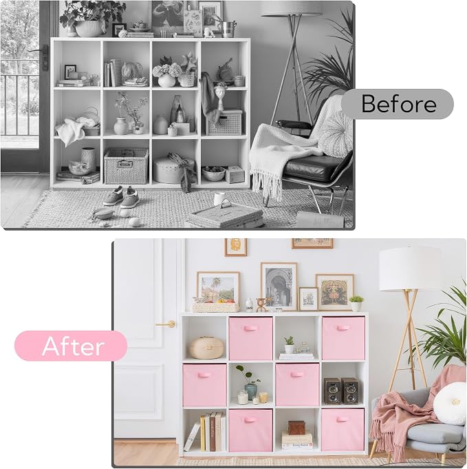 Cupic Cupid 6-Pack 13x13 Cube Storage Bins, Storage Cube Organizer, Pink | Foldable, Reinforced Front Handle, Holds Clothes, Toys, Blankets, Fits Closet, Cube Shelves, Nursery, Bedroom