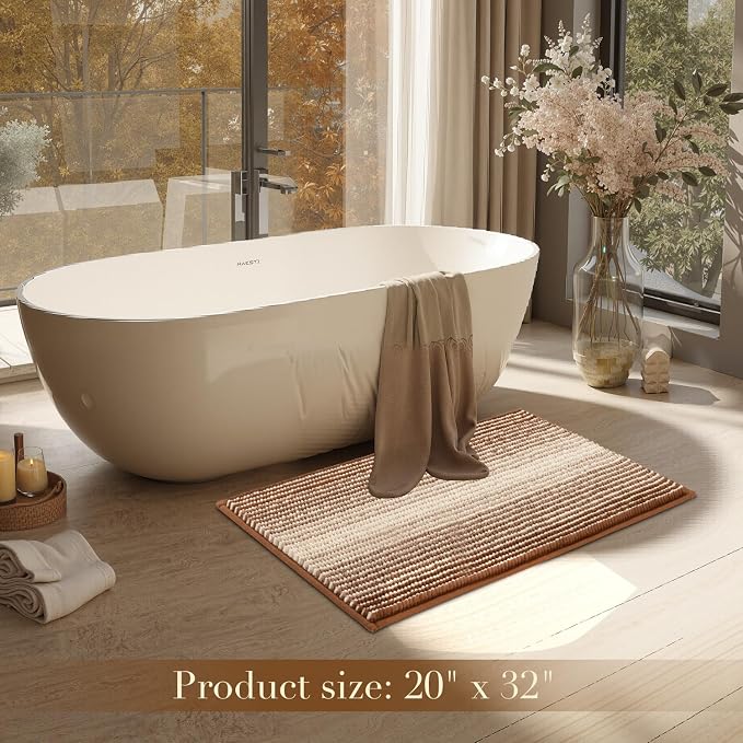 Bathroom Rugs, Bath Mat Rug for Bathroom Non Slip 20 x 32 Inches Water Absorbent Chenille Bath Floor Mats Machine Washable (Coconut Brown)