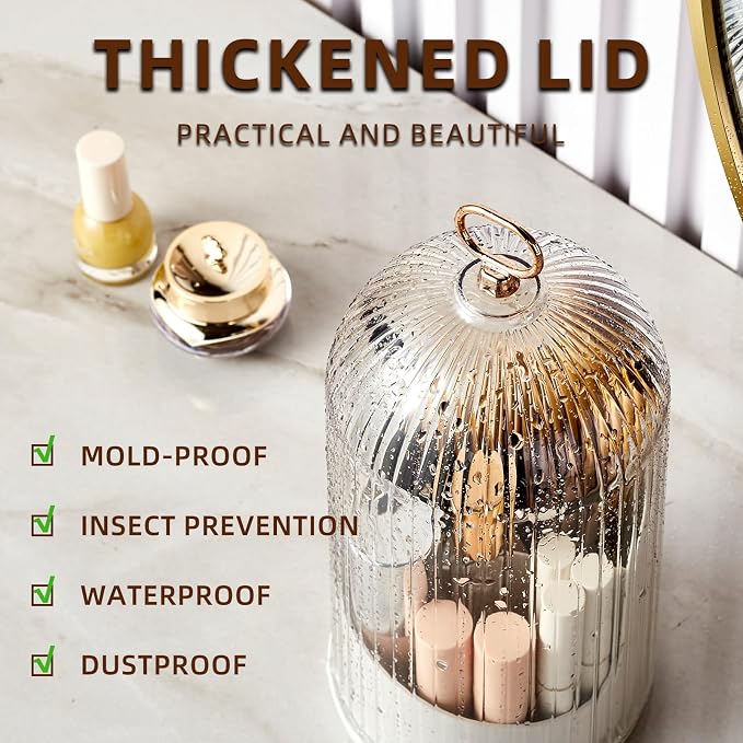 Rotate Toothbrush Holder with Cover, Transparent PC Cosmetic Makeup Organizer, Countertop Vanity Storage Caddy, Dustproof Enclosed Box for Toothbrush, Toothpaste & Toiletries