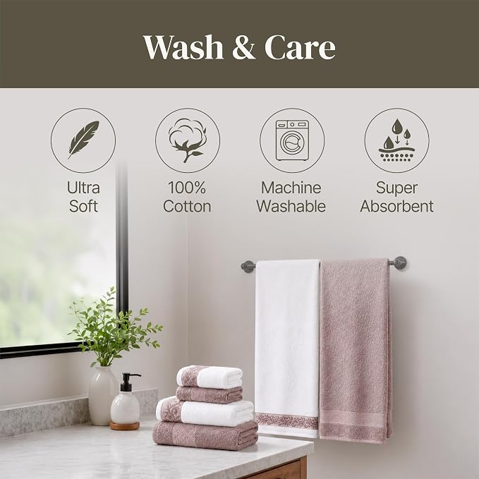 Modern Threads 600 GSM 6-Piece Towel Set with Filgree Jacquard Border Rose