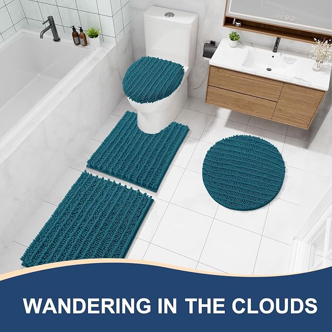 Arotive Bathroom Rugs Mat 34x21, Soft Absorbent Chenille Shaggy Bath Mat | Peacock Blue, Machine Wash Dry, Bath Rugs for Bathroom Floor, Tub and Shower, Home Decor Accessories