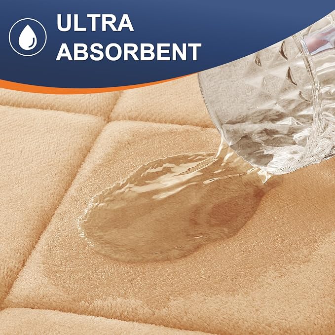 OLANLY Memory Foam Bath Mat 47x20, Ultra Soft and Absorbent Bathroom Rugs | Beige, Quick Dry, Machine Washable Shower Bath Rugs, Comfortable Bath Carpet for Bathroom Floor, Tub and Shower