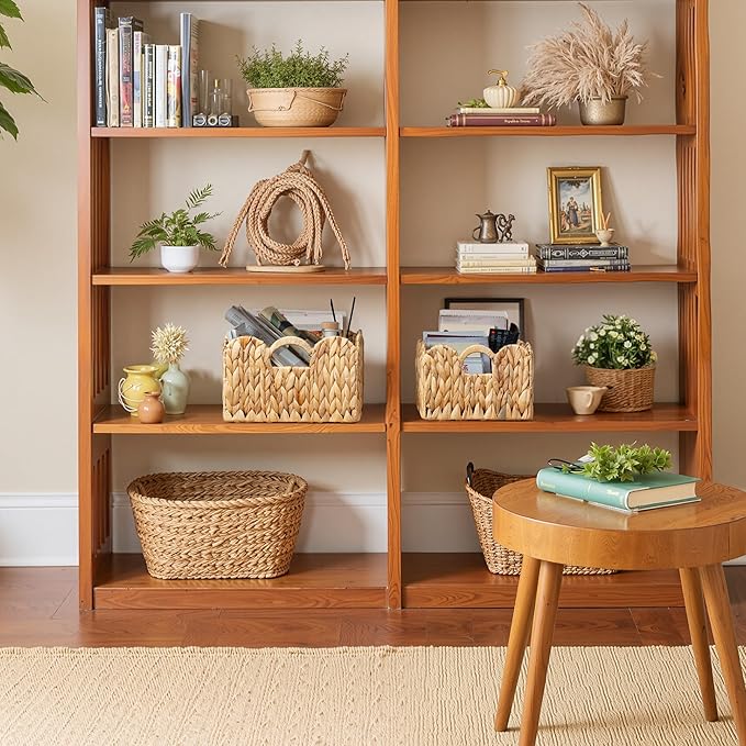 GRANNY SAYS Wicker Storage Basket for Shelves, Scalloped Baskets for Pantry | Scalloped Water Hyacinth Basket, Storage Wicker Basket for Pantry, Water Hyacinth Baskets with Scalloped Edge, Woven Baskets