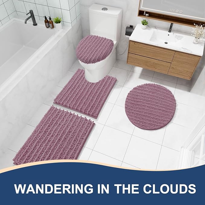 Arotive Bathroom Rugs Mat 30x17, Soft Absorbent Chenille Shaggy Bath Mat | Deep Plum, Machine Wash Dry, Bath Rugs for Bathroom Floor, Tub and Shower, Home Decor Accessories
