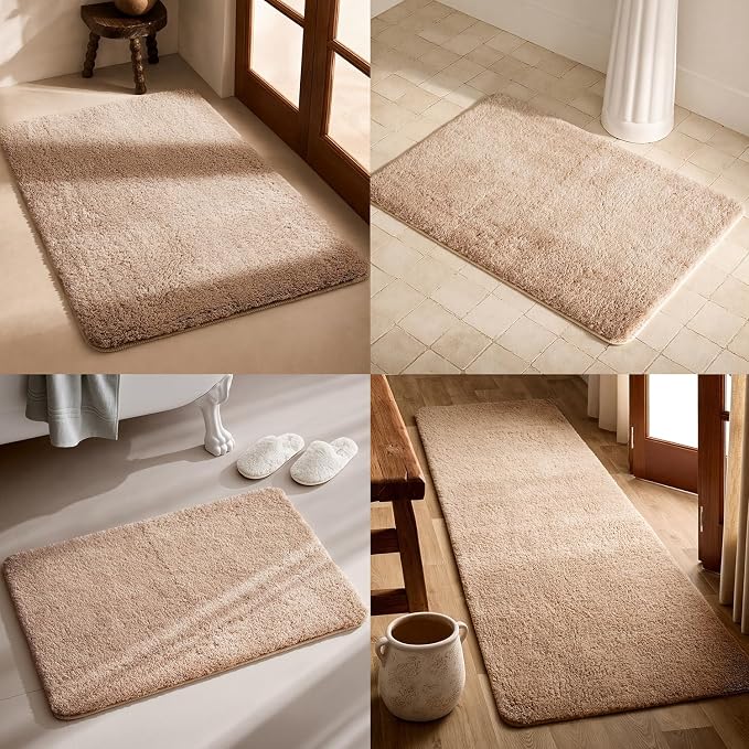 TYUU Beige Bathroom Runner Rugs, Ultra Soft Long Bath Mat Machine Washable Super Absorbent Quick Dry Bathroom Runner Rug 16 x 60 Non Slip, Beige 16" x 60"