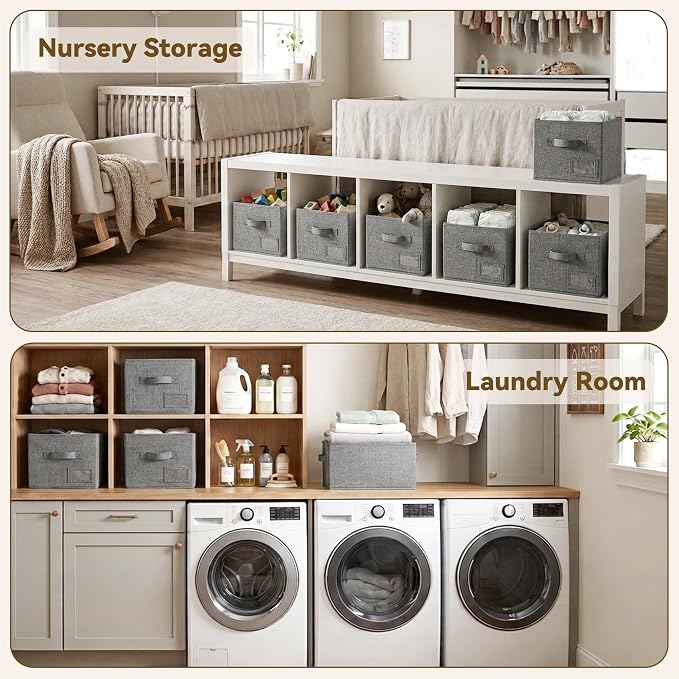 GRANNY SAYS Closet Storage Bins with Label, Dark Gray, Medium, 3-Pack | Storage Basket for Shelves, Closet Clothes Bins with Label Holders, Fabric Storage Bins, Clothes Storage and Organizers