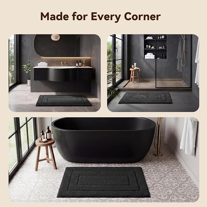 GRANNY SAYS Black Bathroom Rug 20" x 30", Non-Slip Microfiber Bath Mat | Ultra-soft, durable TPR backing for reliable grip, fast water absorption, machine washable for Vanity, Shower, Tub