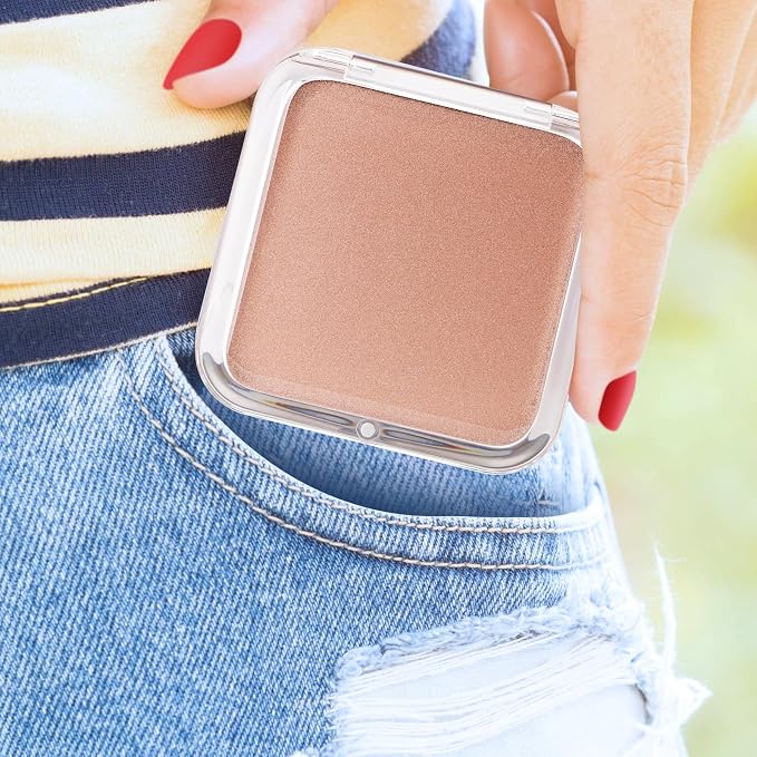 SANTOO Compact 15X Magnifying Makeup Mirror for Travel, Small Pocket Mirror-Handheld, Foldable & Portable 2-Sided with 15X Magnifying and 1X Mirror for Purses - Square 3.3 x 3.3 inch (Rose Gold)