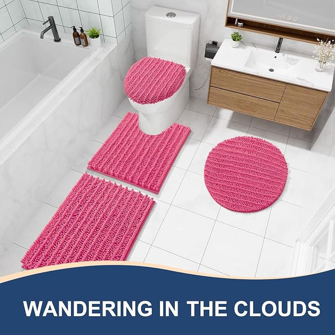 Arotive Bathroom Rugs Mat 47x24, Soft Absorbent Chenille Shaggy Bath Mat | Deep Pink, Machine Wash Dry, Bath Rugs for Bathroom Floor, Tub and Shower, Home Decor Accessories
