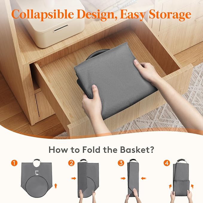 Lifewit 2 Pack 100L Laundry Basket with Aluminum Handles, Grey | Collapsible Large Laundry Hamper, Waterproof Fabric, Freestanding Dirty Clothes Hampers for Dorm, RV, Bedroom, Laundry Room