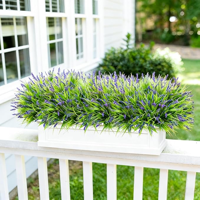 Ivydale 20PCS Artificial Plants Fake Flowers Monkey Grass for Outdoors,UV Resistant Realistic Purple Faux Greenery Shrubs Outside Decor for Home Garland Porch Patio Balcony Planter Yard Office Pathway