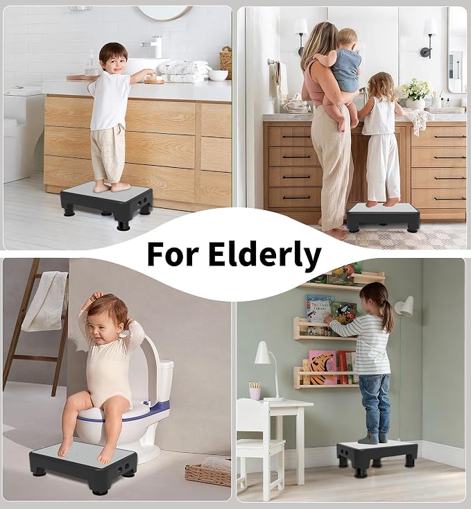 5-Level Adjustable Step Stool, 700 LBS Capacity Safety Bed Step for Seniors, Exercise Setp Platform, Portable Stair Assist for Elderly, Wide Step up for Kitchen, Car, Bedside & Shower, White