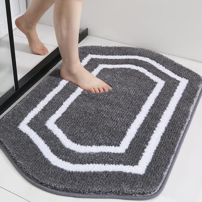COSY HOMEER Non-Slip Bath Mat Extra Thick Absorbent Plush Washable | 20"x32" White/Grey Non-Slip Extra Thick Plush Absorbent Machine Washable Bath Mat Bathroom Rug Floor Tub Shower