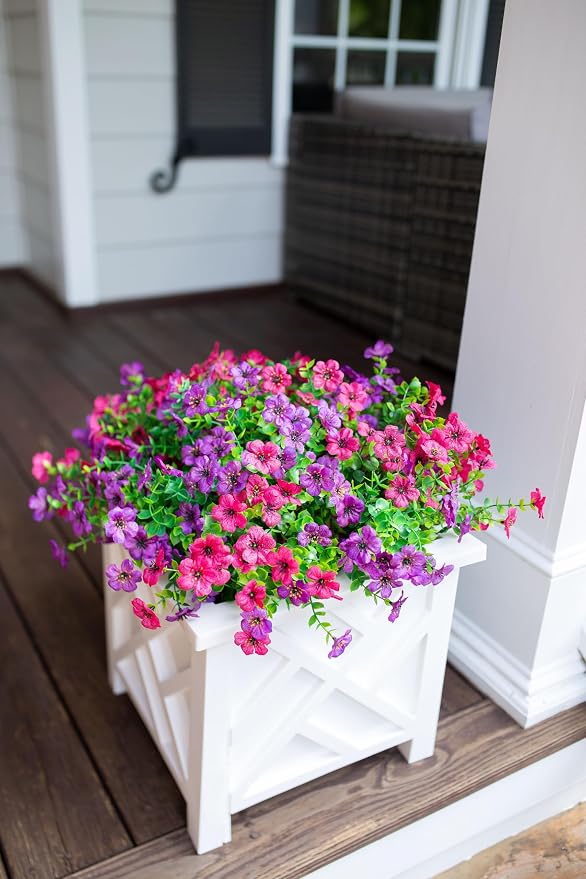 florisso Artificial Flowers for Outdoors Daisy 12 Bundles for Home Decor | Faux Flower Fake Plants Outside Decoration with Eucalyptus UV Resistant for Planter Porch Patio Yard Garden