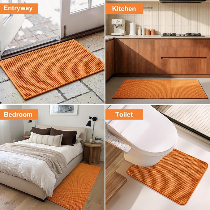 Triohero Bathroom Rugs Non Slip Washable, Super Absorbent Thin Bath Mat Small Quick Dry Low Pile Bathroom Rug, Orange 16"x24"