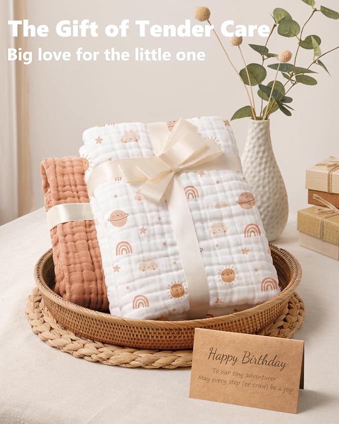 Baby Bath Towels, 100% Muslin Cotton Hooded Baby Towels for Newborn, 2 Pack Baby Towels with Hood for Infant Toddler and Kids, Large 32x32Inch Bath Essentials, Soft and Absorbent Orange Rainbow