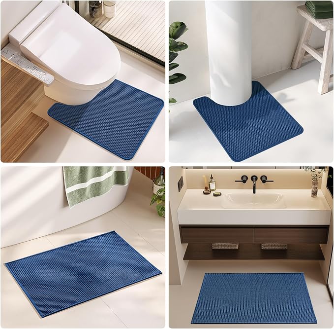 TYUU Large Bathroom Rugs Non Slip Washable Bath Rugs Super Absorbent Bathroom Rug Thin Quick Dry Low Pile Bath Mats, Navy Blue 36" x 60"