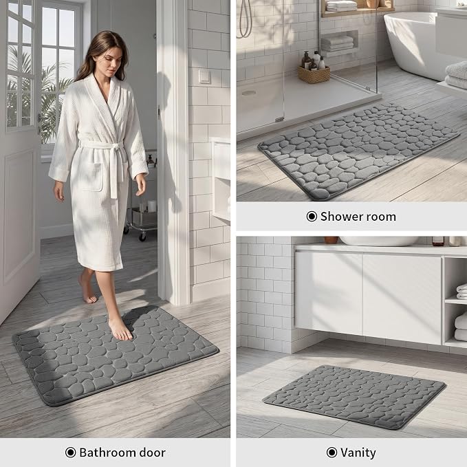 Memory Foam Bath Mat Cobblestone Bathroom Rugs Super Water Absorbent Bath Mats for Bathroom Machine Washable Bath Rugs(24 x 36,Dark Gray)
