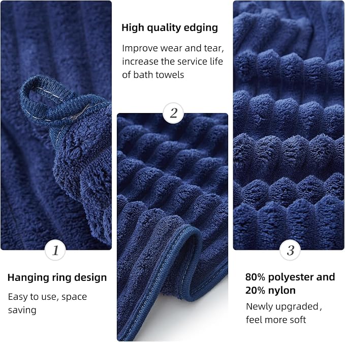 6 PC Bath Towel Set, 40"x80" Oversized Bath Sheets, Navy Blue | Microfiber, Quick Dry, Highly Absorbent, Towels for Bathroom, 2 Extra Large Bath Towels, 2 Soft Hand Towels, 2 Washcloths