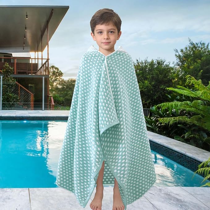 VOOVA & MOVAS Kids Hooded Towel Wrap, 6-10 Years, 100% Cotton, Sage Dot | Delicate Dot Detail, Quick Dry Fabric, Multi-Scenario Use for Bath, Pool and Seaside