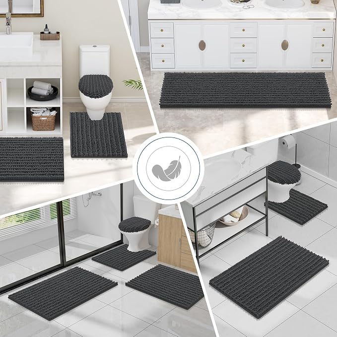 Smiry Bathroom Toilet Rugs U Shaped 20X20, Chenille Bath mats for Toilet | Dark Grey Extra Soft Absorbent Non Slip Rubber Backing Contour Bath Rugs for Toilet, Machine Washable Contoured Bath Mats