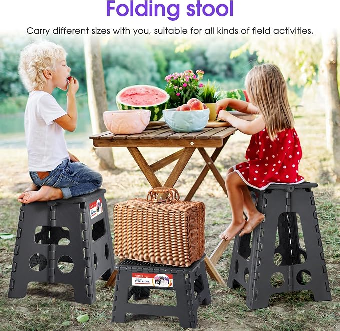 17.5 Inch Heavy Duty Folding Step Stool, 400 lbs, Dot Grey | Collapsible Stepping Stool for Adults with Handle and Non-Slip Surface, for Kitchen, Garage, Bedroom and Outdoor Tasks