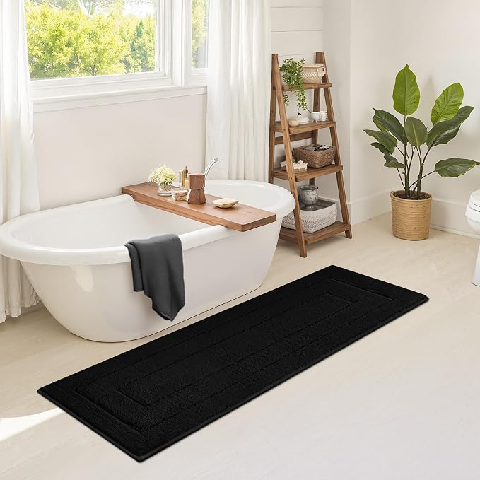GRANNY SAYS Black Bathroom Rug 71" x 24", Non-Slip Microfiber Bath Mat | Ultra-soft, durable TPR backing for reliable grip, fast water absorption, machine washable for Vanity, Shower, Tub