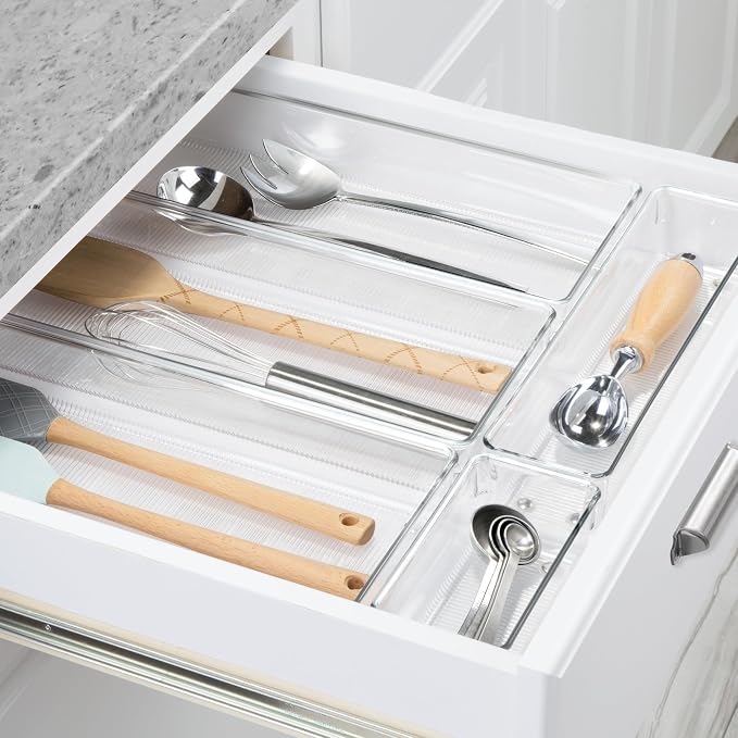 iDesign 5-Piece Kitchen Drawer Organizer Set, Clear | For Kitchen, Counter Top, Pantry