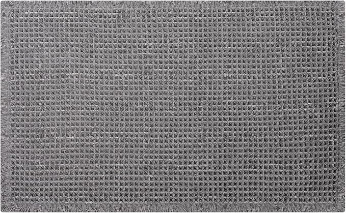 Long Bath Mat, Waffle Bathroom Runner Rug Non Slip Washable, 24 x 60 | Super Absorbent, Quick Dry Bath Runner, Soft Waffle Weave, Boho Farmhouse Bathroom Decor in Dark Grey for Sink or Tub