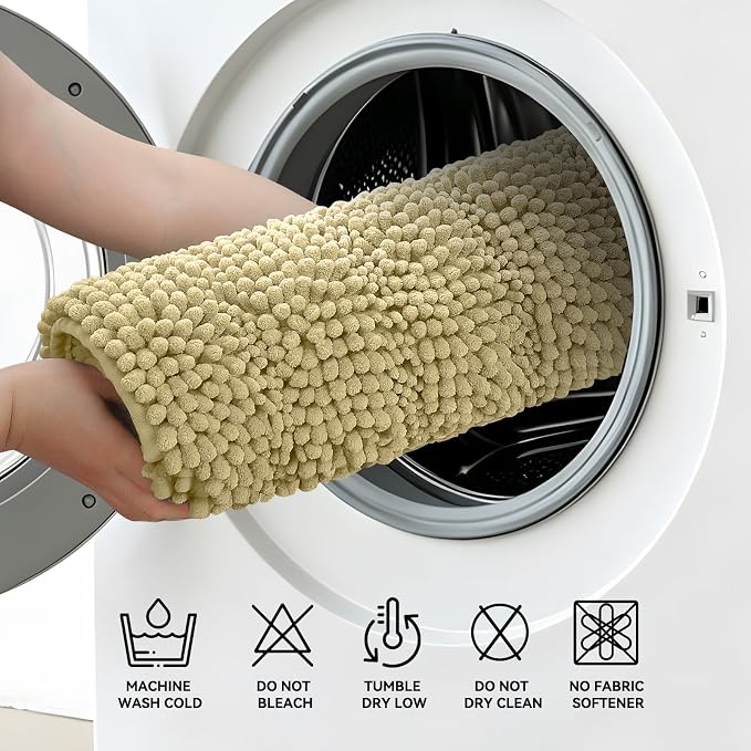 Bcoimo Bath Rug Mat,Beige Chenille High Absorbent Bathroom Shower Tub Mats | Non Slip with Rubber Backing Bathroom Rugs Machine Washable;Extra Soft Bath Rug ;High Absorbent And Quick Dry Microfiber mat;