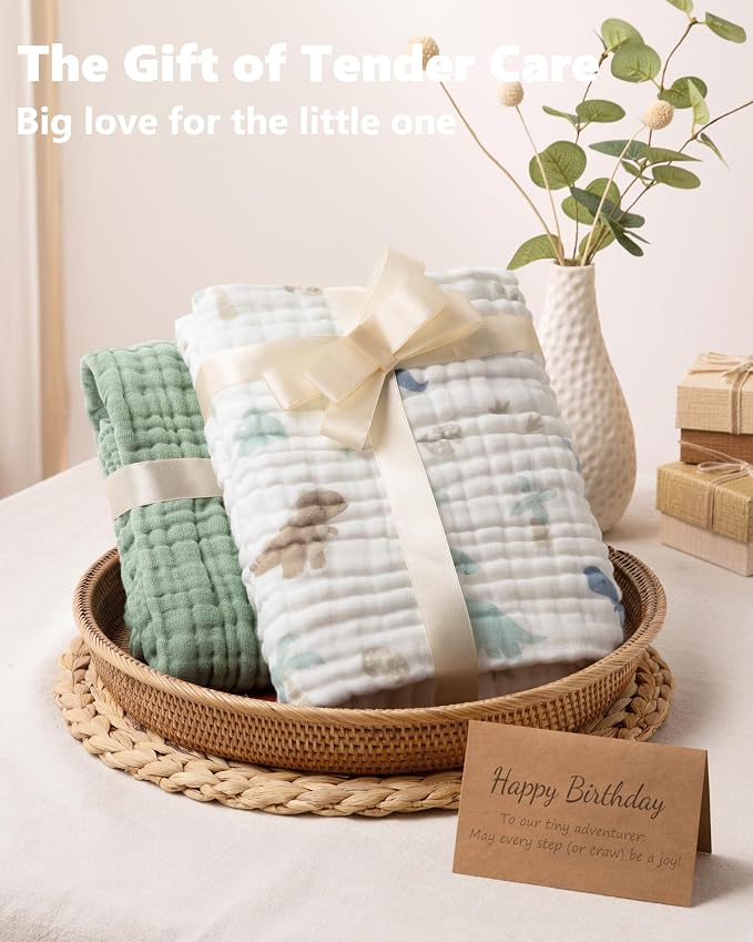 Baby Bath Towels, 100% Muslin Cotton Hooded Baby Towels for Newborn, 2 Pack Baby Towels with Hood for Infant Toddler and Kids, Large 32x32Inch Unisex Bath Essentials, Soft and Absorbent