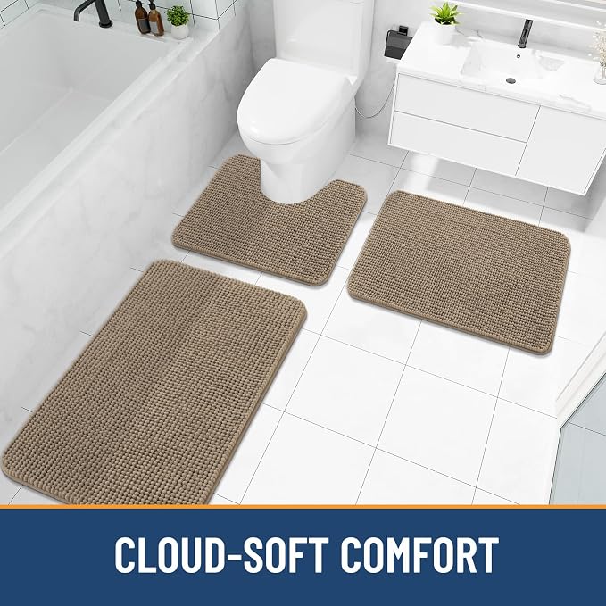 Arotive Chenille Bathroom Rugs 24x16, Soft Absorbent Bath Mat, Camel | Rubber Backing, Machine Washable Dry Bath Mats for Bathroom Floor, Tub and Shower, Home Decor Accessories