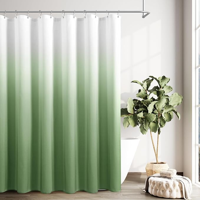 Olive Green Shower Curtain for Bathroom Luxury Hotel Spa, Green and White Ombre Shower Curtains Modern Polyester Gradient Washable Water Repellent Bath Decor Bathtub with 12 Hooks 72x72 Inch