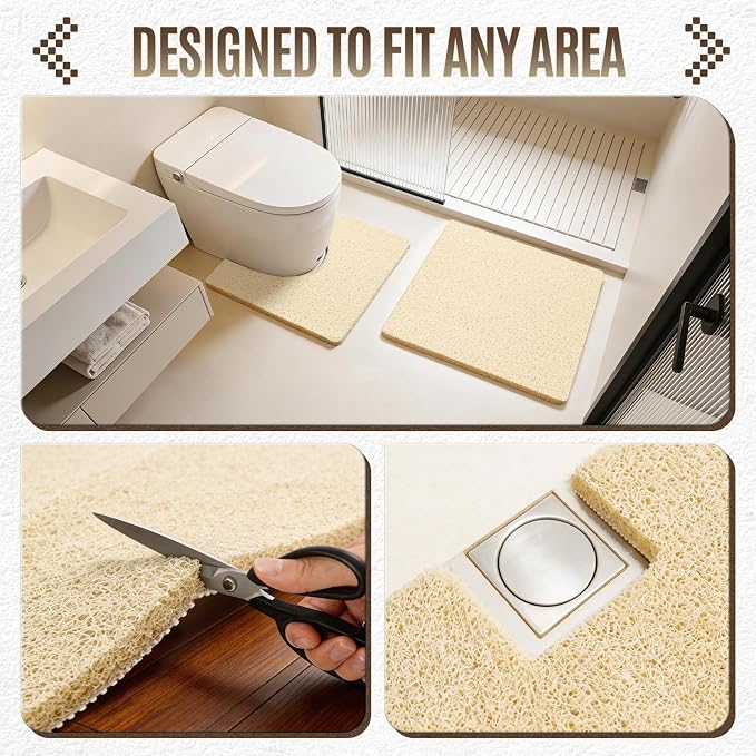 24 * 24in Shower Mat Bathtub Mat Non Slip | Bathmats Non Slip, Quick Drying Foot Scrubber Loofah Mats for Inside Shower, Tub, Bathroom, Home, Beige