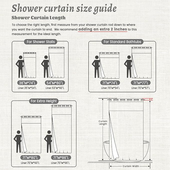 WONICY No Hook Shower Curtain with Liner, Charcoal Grey, 71 x 74 Inch | Ringless, Waterproof & Washable, Hotel Style, Mesh Top Window, Bottom Magnets, Thick, Farmhouse, for Bathroom