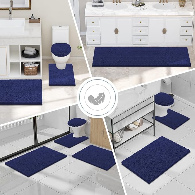 Smiry Bathroom Rugs 30X20, Luxury Chenille Extra Soft Absorbent Bath Mat | Deep Blue, Machine Washable Non-Slip Plush Bath Mats for Bathroom, Tub, Shower, and Floor, Home Decor
