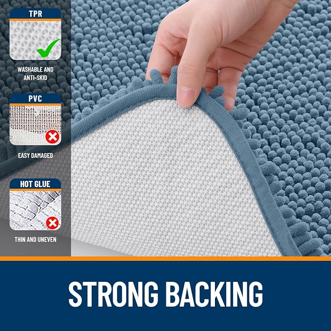 OLANLY Large Bathroom Rugs 59x35, Extra Soft Absorbent Chenille Bath Rugs | Airy Blue, Quick-Drying Rubber Backing, Machine Washable Bath Mat for Bathroom Floor, Tub and Shower, Home Decor Accessories