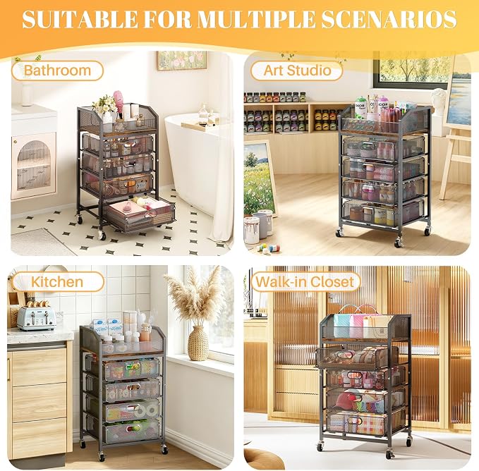SUNALLY Rolling Makeup Cart with Drawers, Rolling Vanity Nail Cart, Black | 5-Tier Metal Floor Beauty Vanity Organizer, Makeup Storage Cart for Skincare, Cosmetic, Nail Polish Supply, Kitchen, Bathroom