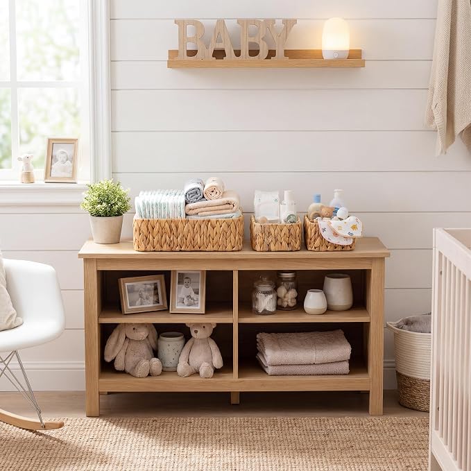 GRANNY SAYS Small Wicker Baskets for Shelves, Water Hyacinth Storage Basket | Small Woven Storage Baskets for Shelf, Rattan Basket for Organizing, Wicker Basket Set, 3-Pack Small Baskets