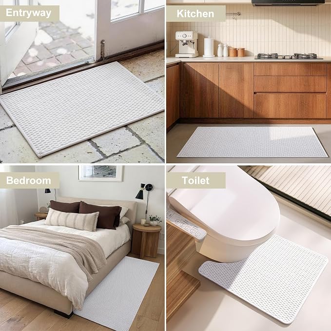 Triohero Bathroom Rugs Non Slip Washable, Super Absorbent Thin Bath Mat Small Quick Dry Low Pile Bathroom Rug, White 16"x24"