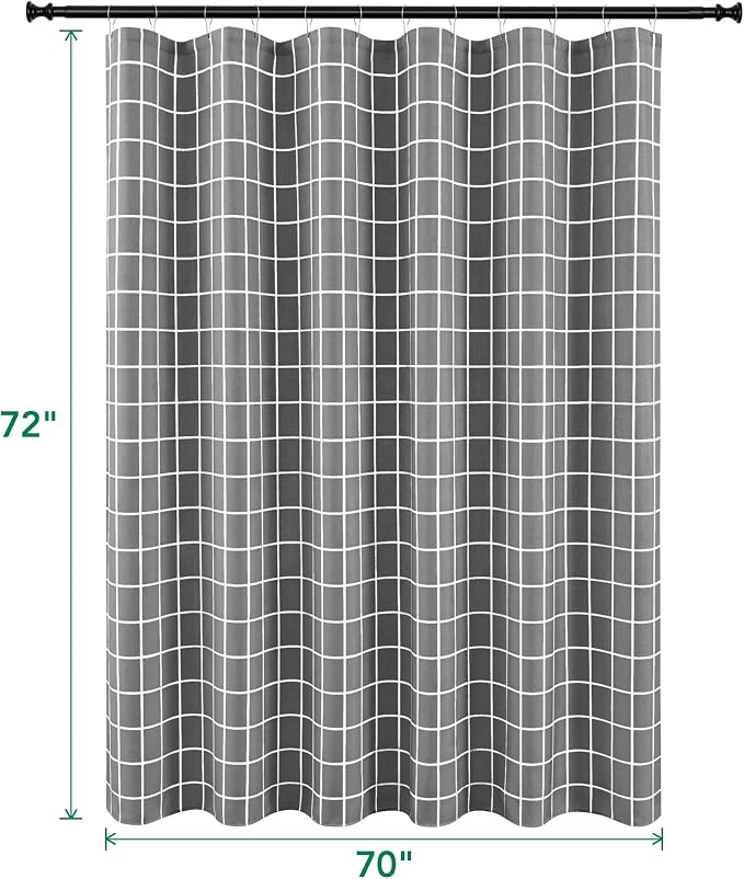 Biscaynebay Fabric Shower Curtain for Bathroom-Modern Farmhouse Faux Linen Textured Grid Plaid Shower Curtains, Minimalist Simple Geometric Neutral Decor Machine Washable-70x72 Inches Dark Grey