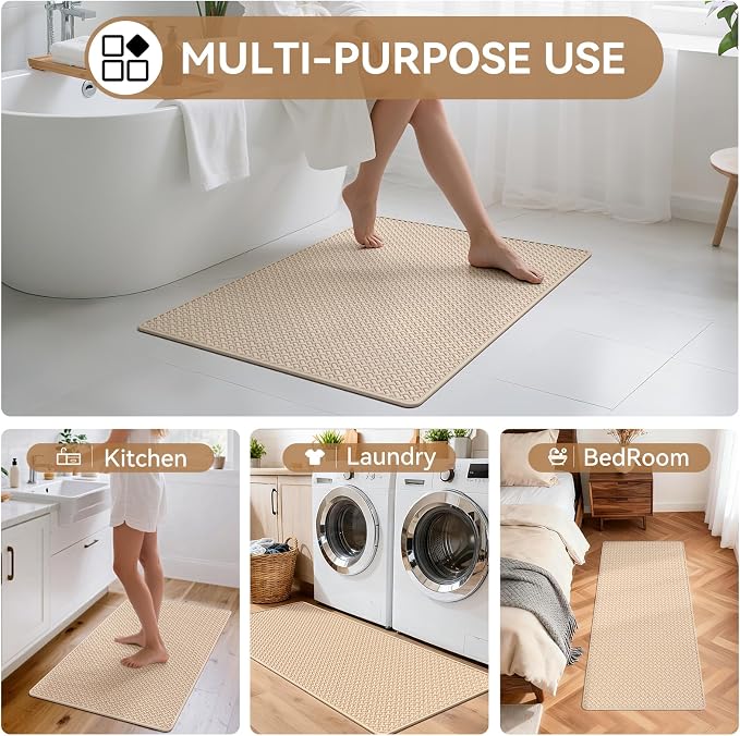 Bathroom Rugs Non Slip, Extra Soft Absorbent Quick Dry Bath Mats, Foam Weave Texture Thin Bath Rugs Washable with Rubber Backing, 24" x 48“